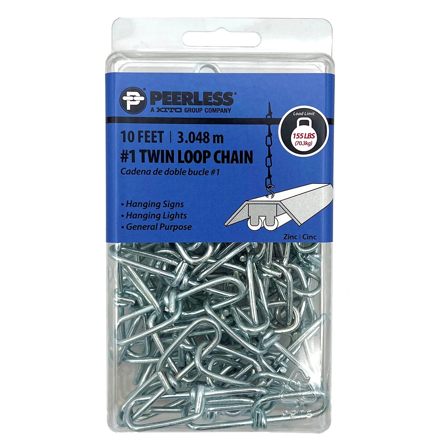 #1 Cadena de Doble Bucle, 10', Peerless Chain Company, #4740810