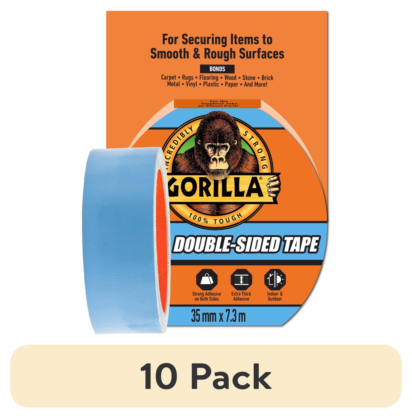(10 pack) Gorilla Glue Double-Sided Tape, Gray Roll Assembled Product Weight 0.386 lb