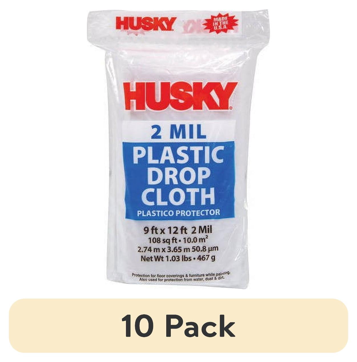 (6 pack) Husky 2 Mil Clear Plastic Drop Cloth, 9 ft. x 12 ft.