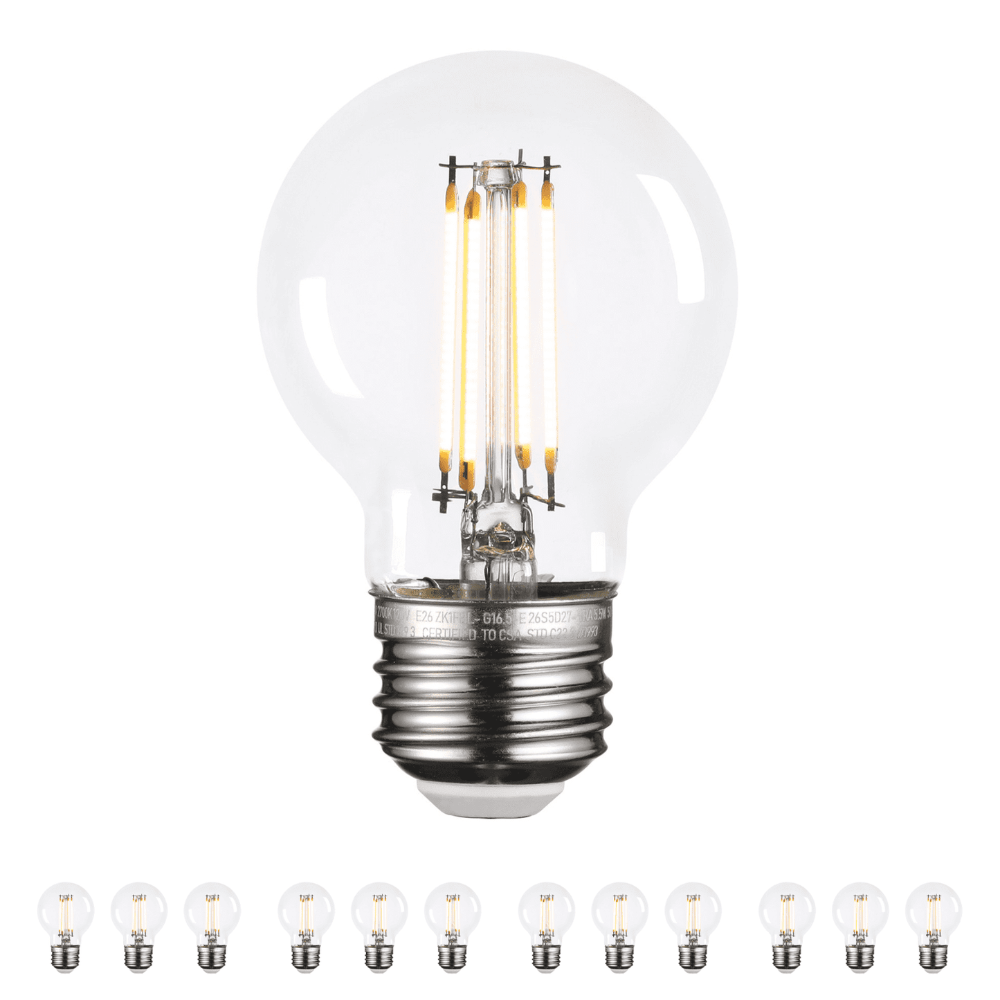12 Pack Dimmable G16.5 LED Bulb, 5.5W (60W Eqv.), E26 Base, 500lm, Edison Filament Bulb for Chandelier, Ceiling Fan, Vanity, 2700K Soft White Clear Glass