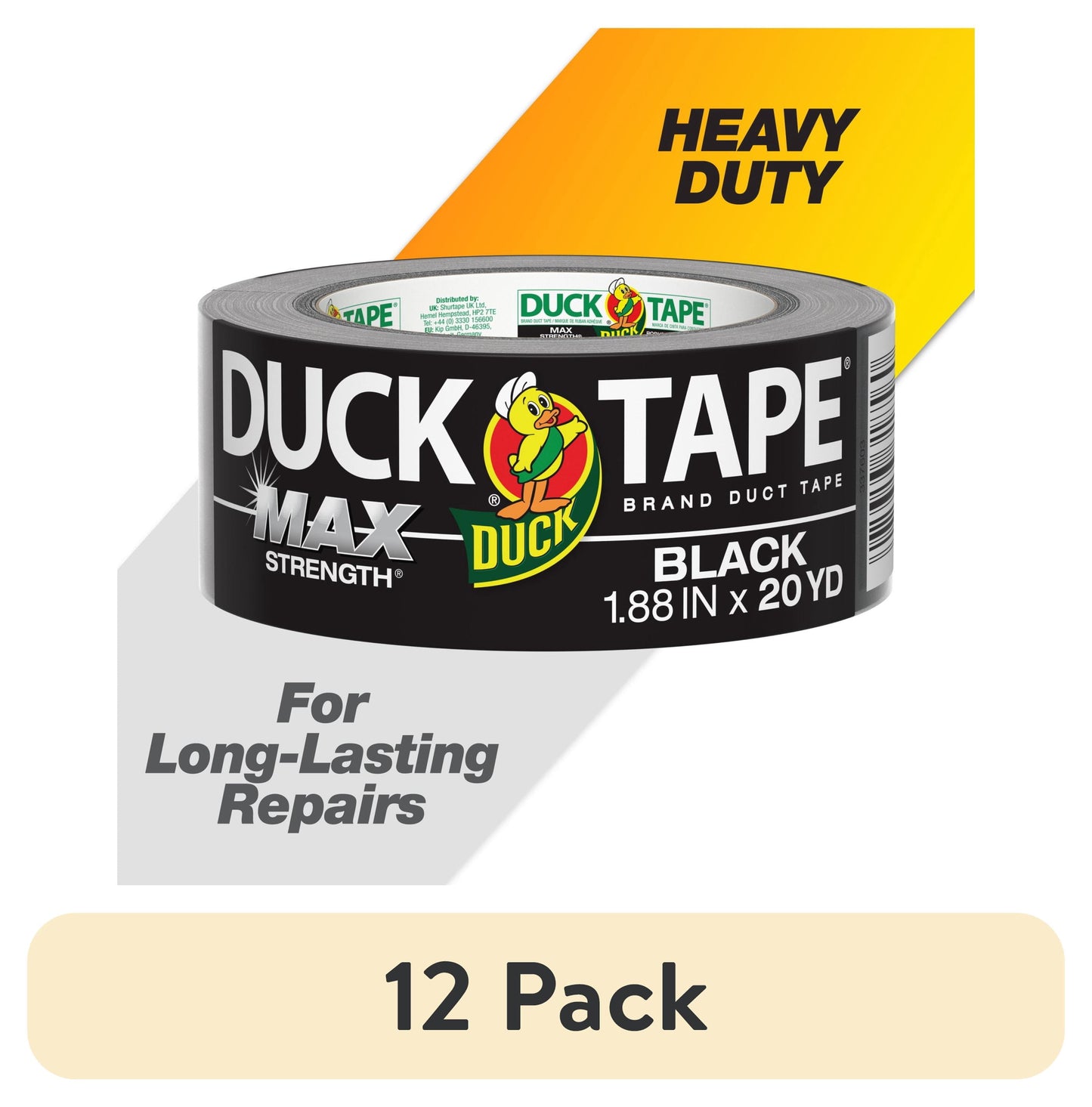 (12 pack) Duck Max Strength Brand Duct Tape, 1.88 in. x 20 yd., Black