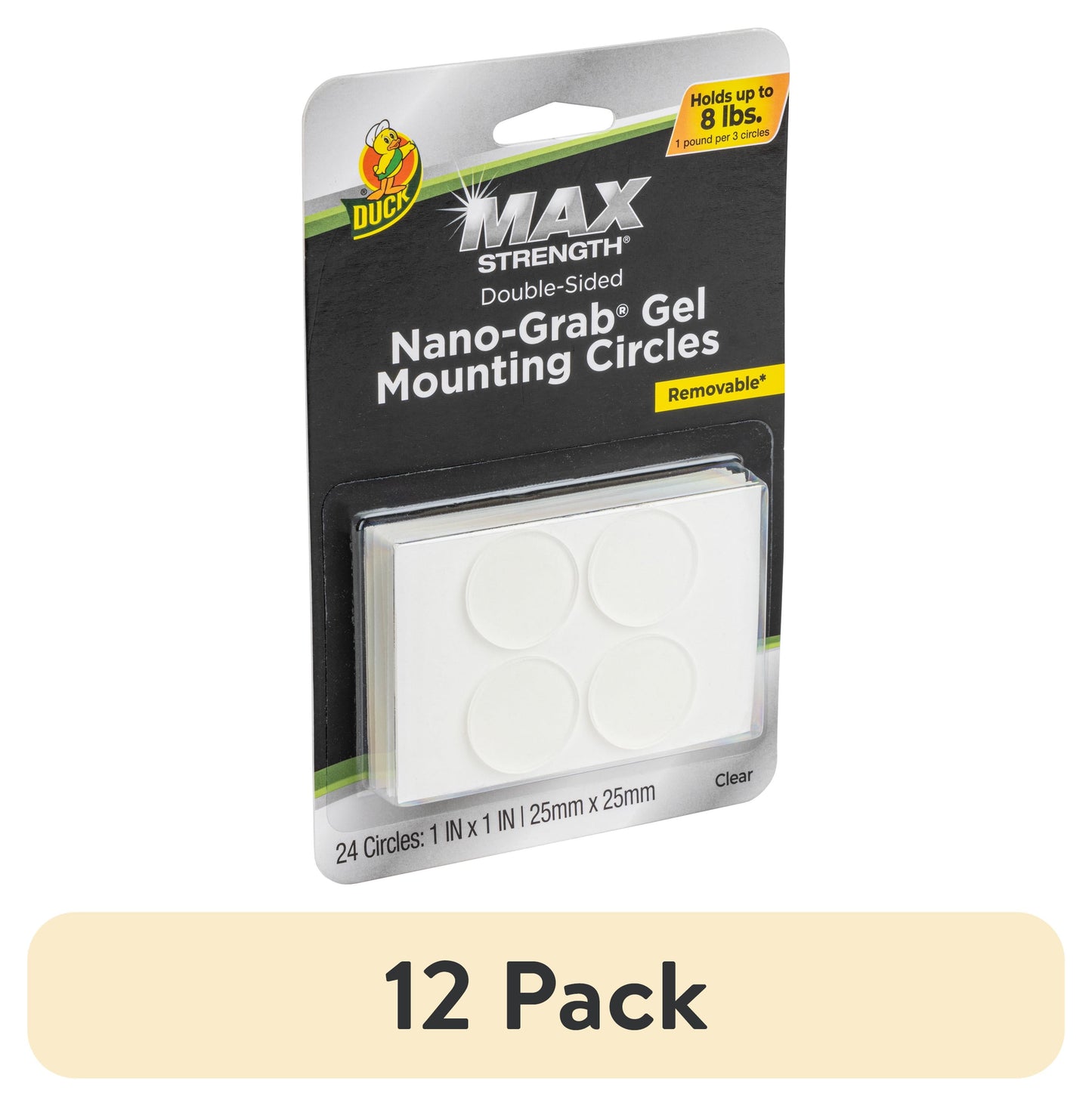 (12 pack) Duck Máxima Potencia Nano-Grab 1 in. x 1 in. CÃrculos de Cinta de Gel, 24 pack