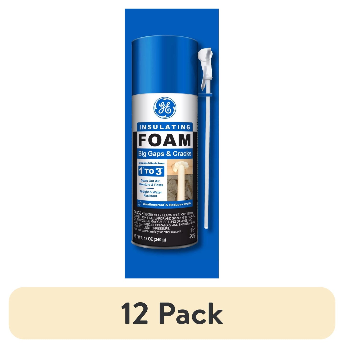 (12 pack) GE Big Gaps & Cracks Insulating Foam, Pack of 1, Yellow 12 oz Can