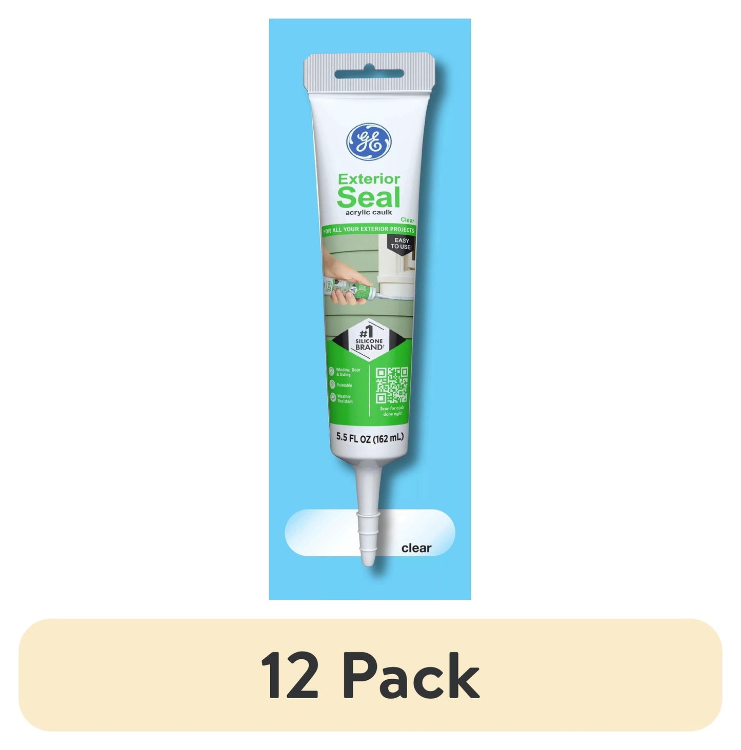 (12 pack) GE Exterior Seal Window & Door, Pack of 1, Clear 5.5 oz Tube