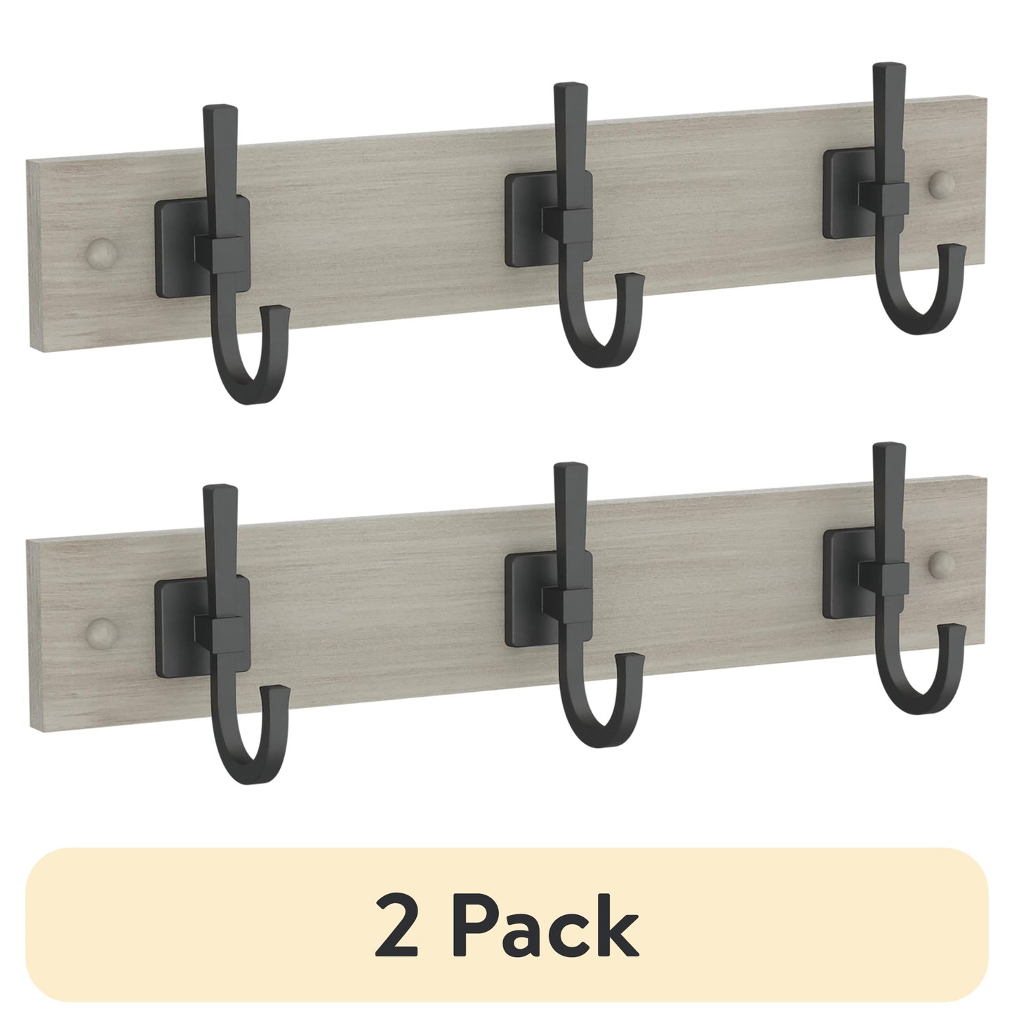 (2 pack) Better Homes & Gardens 18" Miller Metal and Wood 3-Hook Rack, Gray and Black