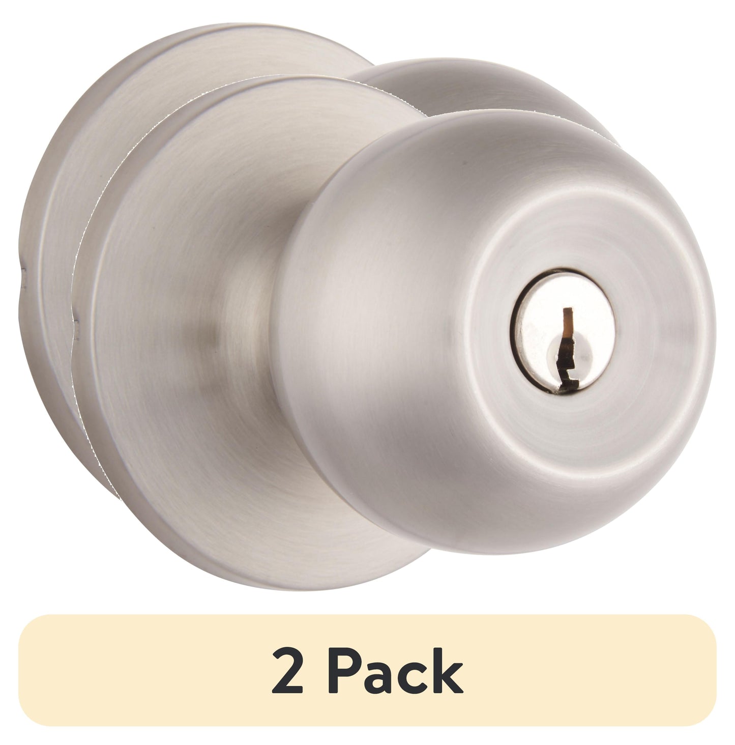 (2 pack) Brinks Keyed Entry Classic Ball Style Doorknob, Satin Nickel Finish