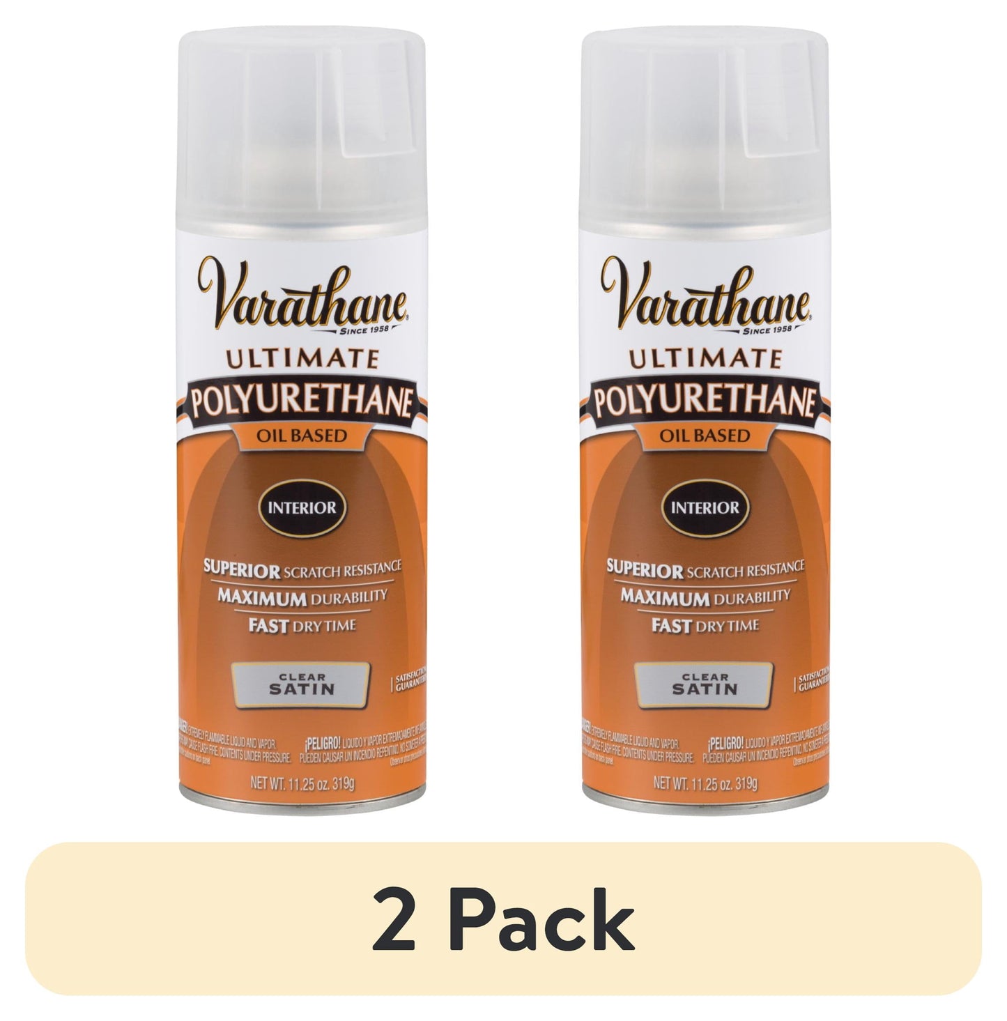 (2 pack) Clear, Varathane Ultimate Polyurethane Oil-Based Satin Spray-9181, 11.25 oz