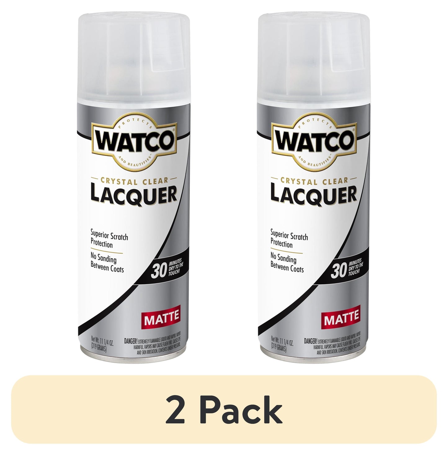 (2 pack) Clear, Watco Lacquer Wood Finish Matte Spray-330122, 11.25 oz