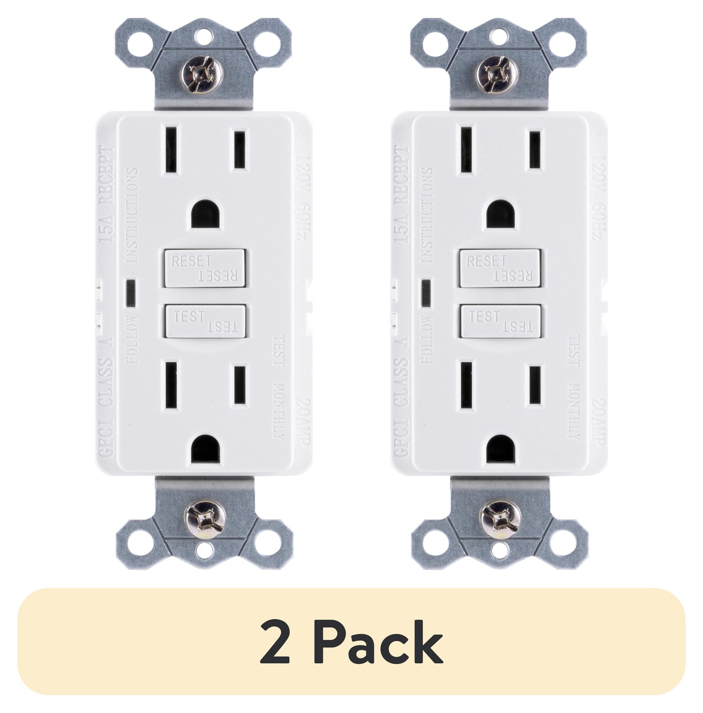 (2 pack) GE 15A GFCI Outlet, White – 32073