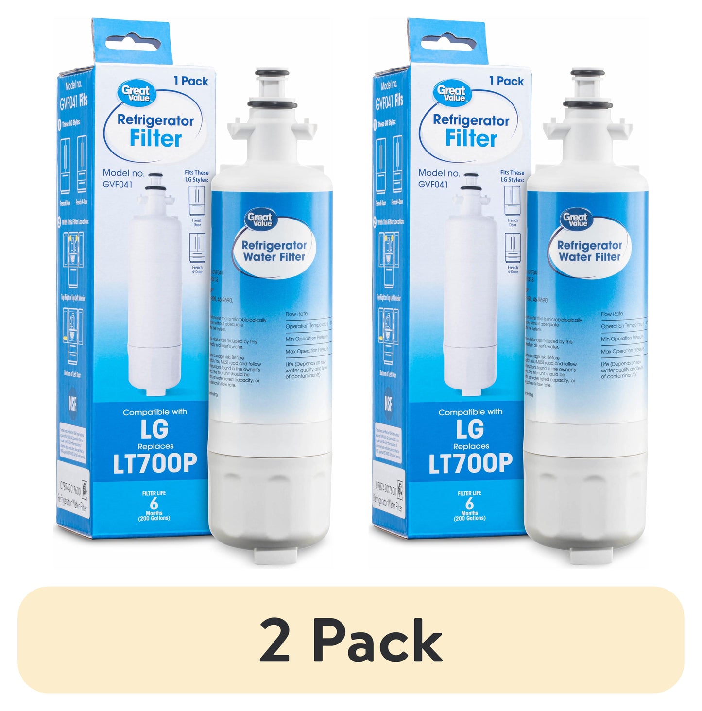Great Value Filtro de Agua de Reemplazo para Refrigerador, LG LT700P y Kenmore 46-9690, 1 Paquete