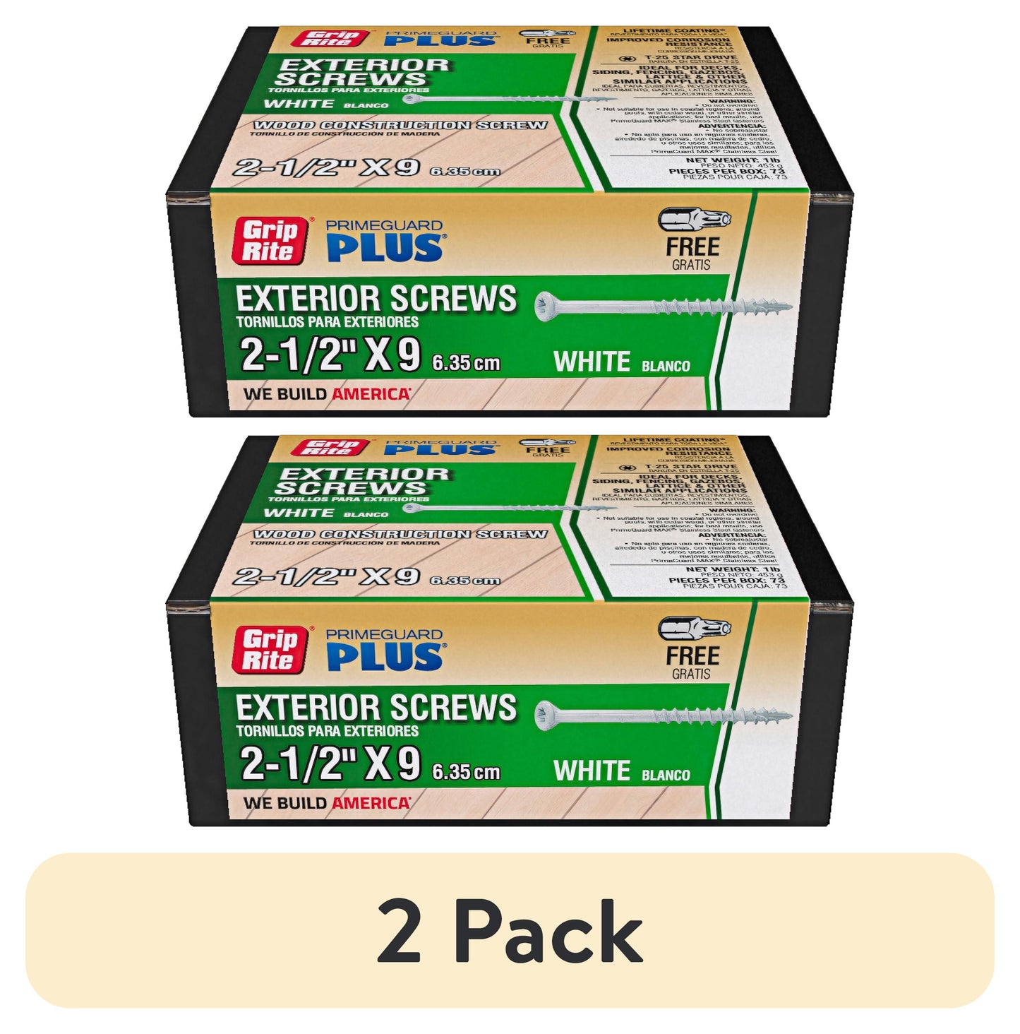 Grip-Rite PrimeGuard Plus #9 x 2-1/2 in. White Wood to Wood Deck Screw 1lb.