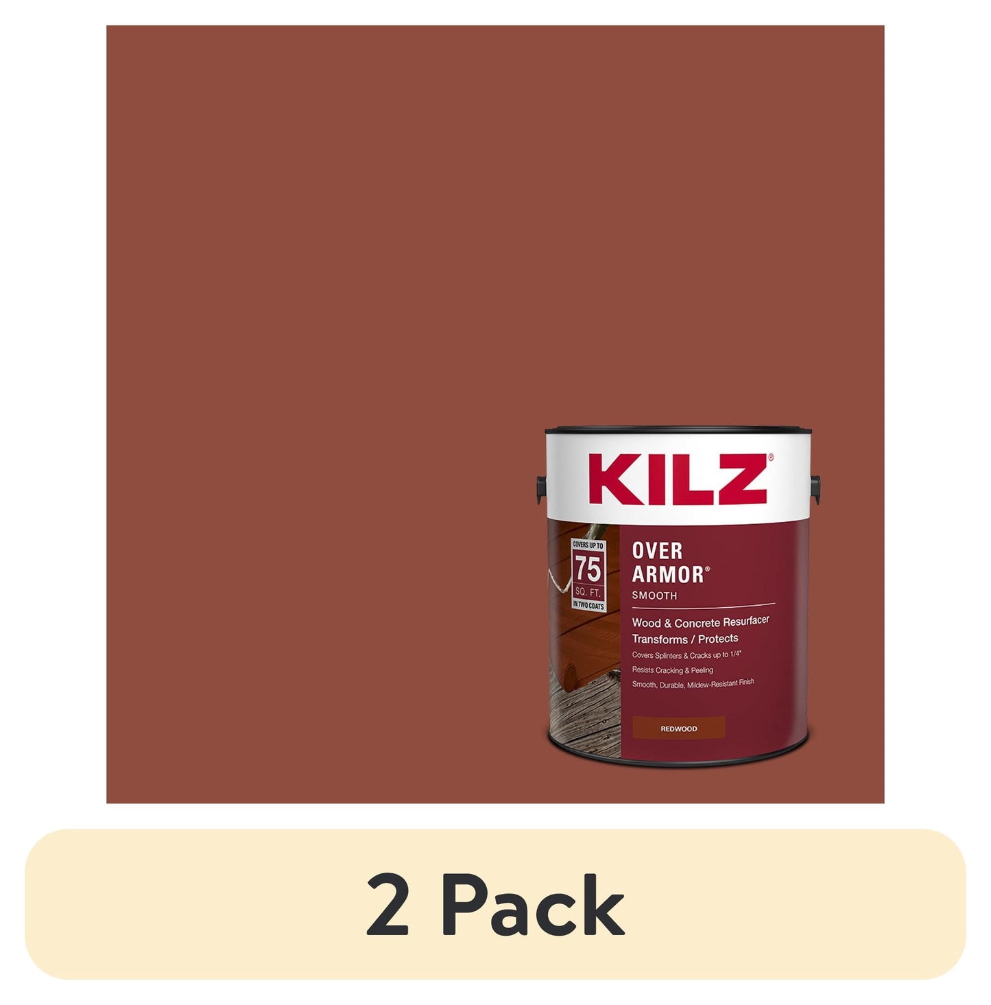 (2 pack) KILZ Over Armor Smooth Redwood Exterior Wood & Concrete Coating Resurfacer, 1 Gallon