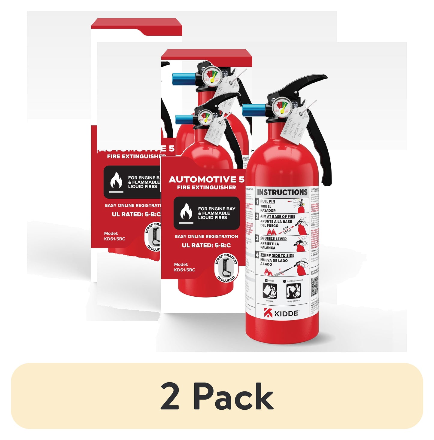 Kidde Fire Extinguisher for Vehicles, Single-Use, Dry Chemical, 5BC, Strap Bracket Included