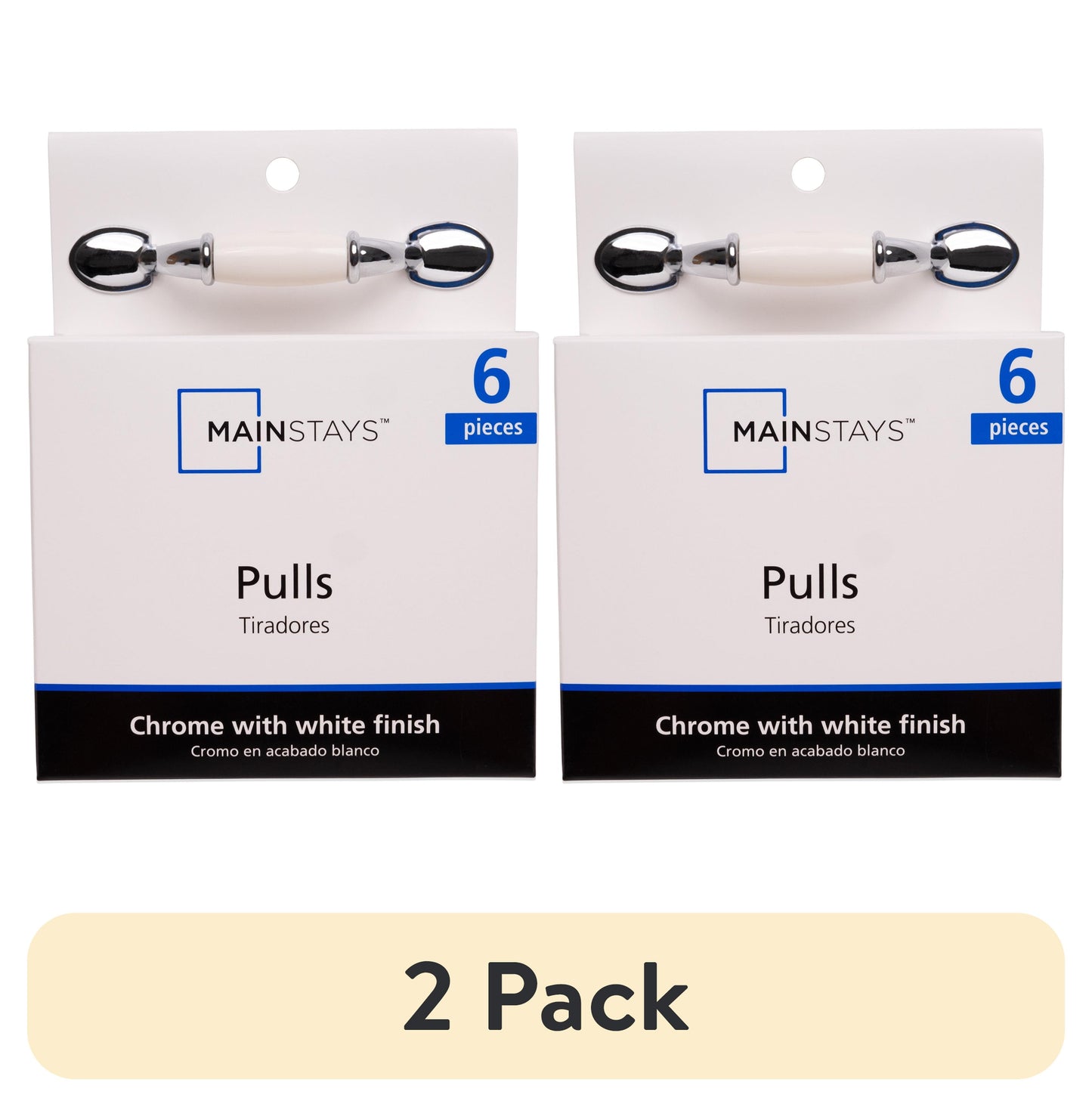 (2 pack) Mainstays 3-Inch Center-to-Center Classic Cabinet Pull, Chrome and White, 6 Pack