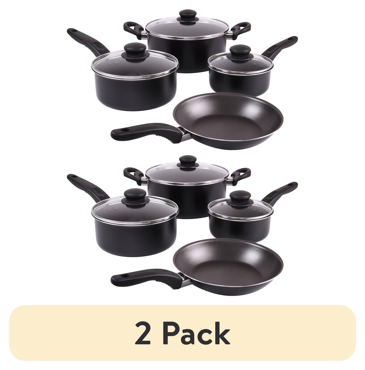 (2 pack) Mainstays Juego de 7 Piezas de Aluminio Antiadherente, BaterÃas de Cocina de Ollas y Sartenes, Negro