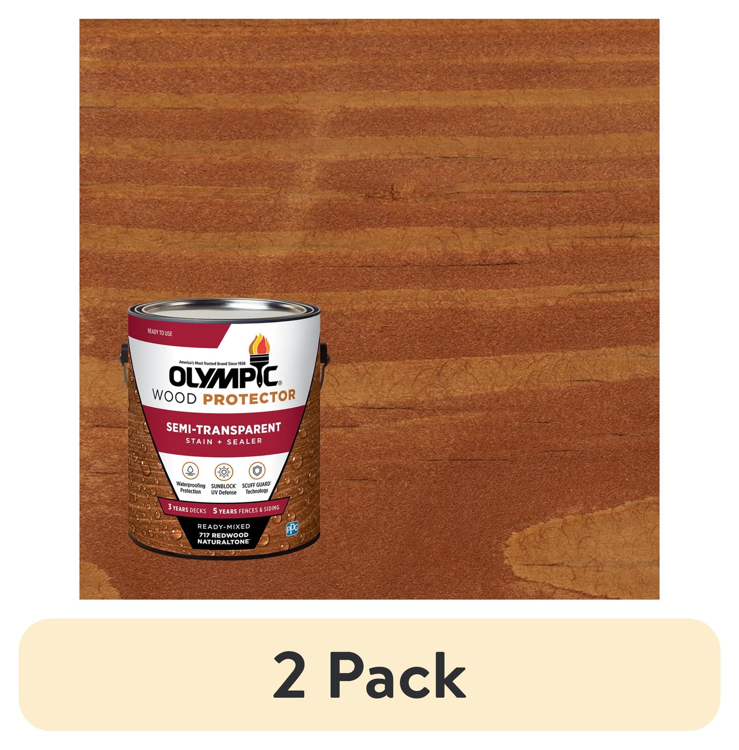 (2 pack) Olympic Wood Protector Redwood Semi-Transparent Exterior Wood Stain and Sealer, 1 Gallon