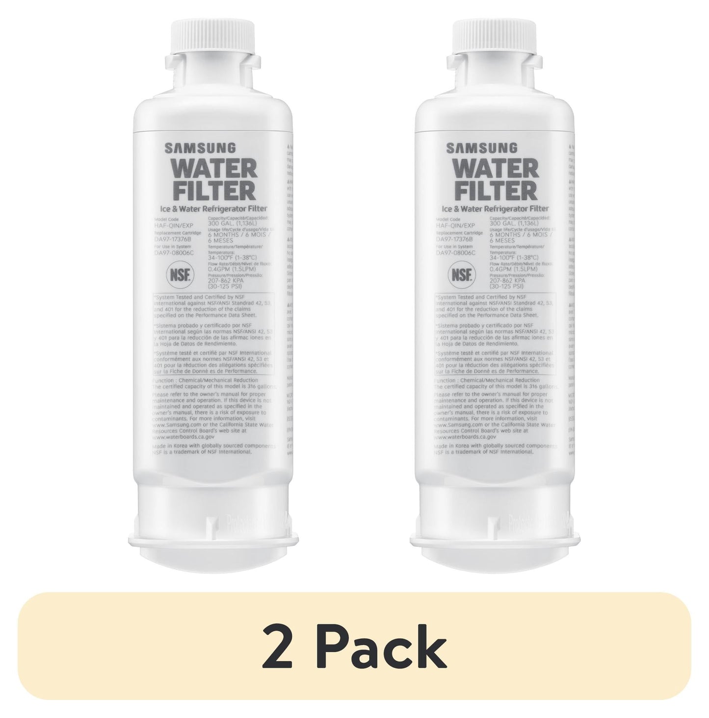 (2 pack) SAMSUNG Genuine HAF-QIN Refrigerator Water Filter (DA29-17376B) - 1 Pack