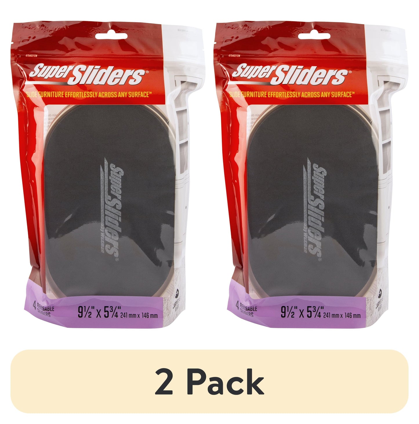 Super Sliders: Deslizador Ovalado de Plástico para Muebles de 5 3/4 Pulgadas x 9 1/2 Pulgadas. Beige. Paquete de 4