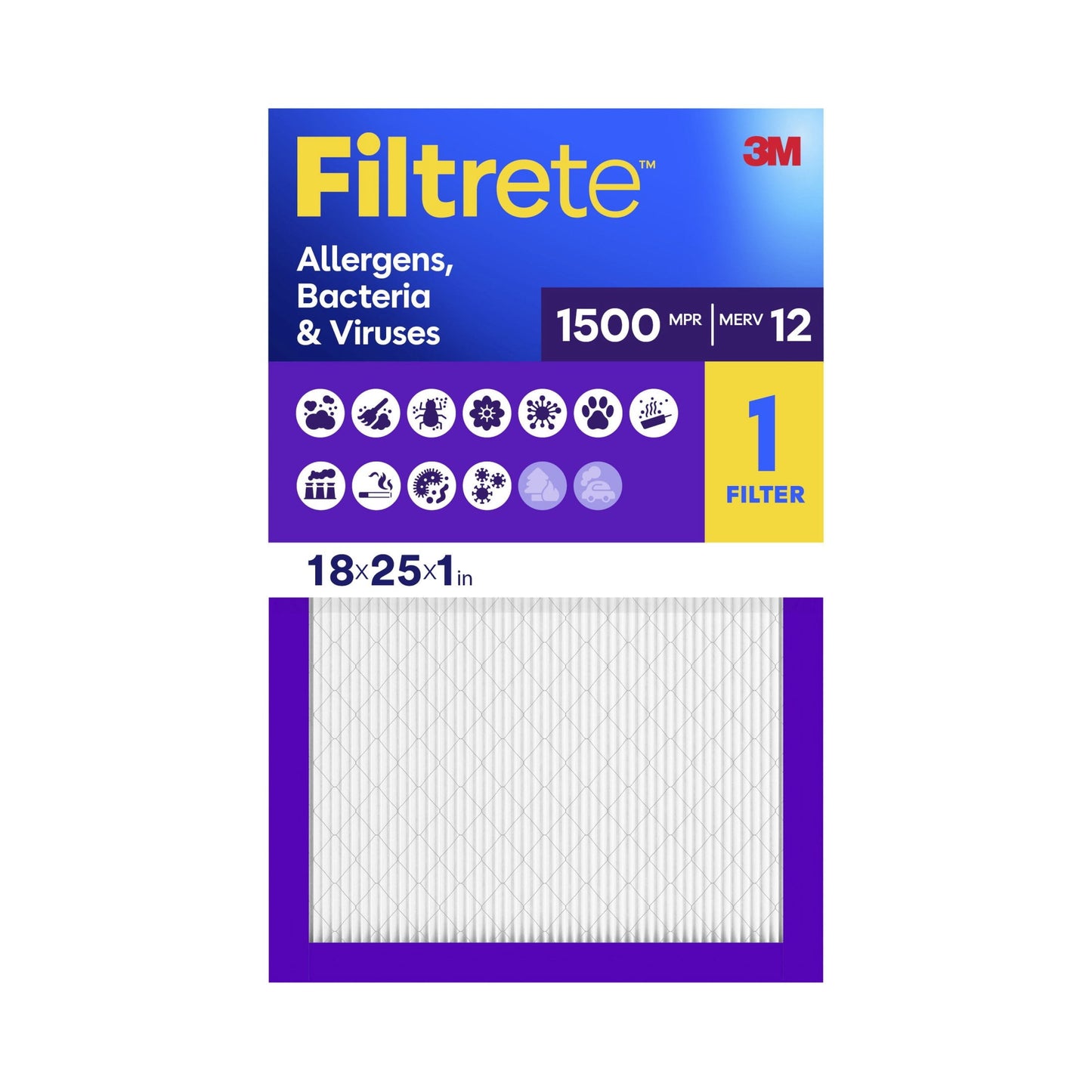 Filtrete Filtro de Aire para Horno HVAC 18x25x1, MPR 1500 MERV 12, Alérgenos, Bacterias y Virus, 1 Filtro