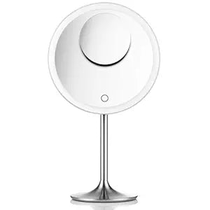 Makeup Mirror 9" Vanity Mirror with Lights, 5X & 10X Magnification - Front/Back Magnetic Design, Rechargeable & Cordless, Touch Dimming, 90 Adjustable Angle, Metal Frame, Includes USB Cable