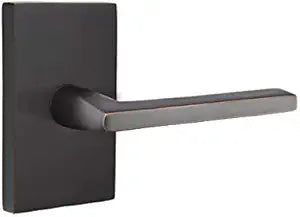 Emtek Privacy Set, Modern Rectangular Rosette, Helios Lever, Oil Rubbed Bronze, LH