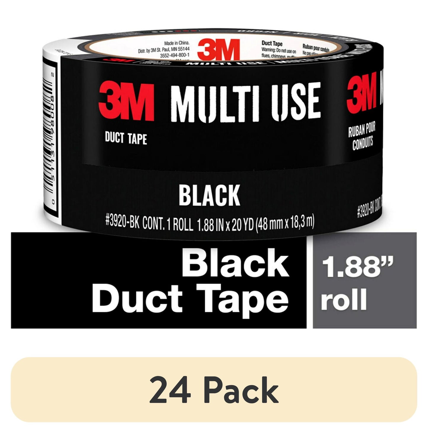 (24 pack) 3M Duct Tape, 1.88 in x 20 yd, Black, 1 Roll/Pack