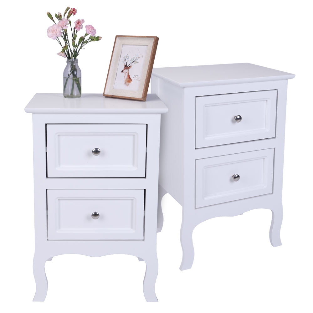 2PCS Country Style Two-Tier Night Table Easy to Install For Bedroom Office Home Decor & Storage​ Large Size White