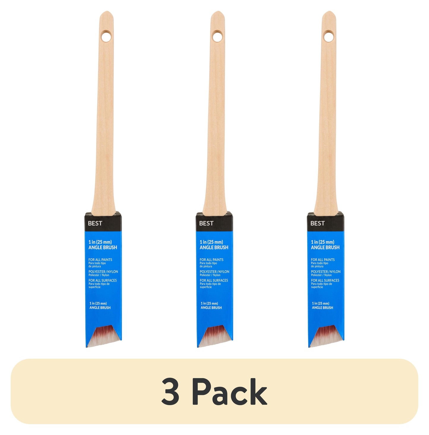 (3 pack) BEST 1" Polyester-Nylon Thin Angle Brush