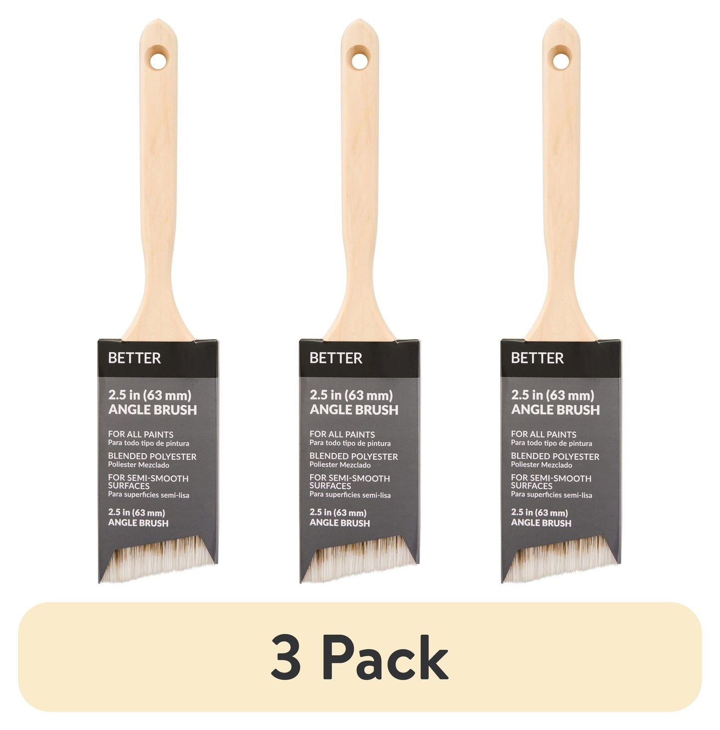 (3 pack) Better 2.5 in. Blended Polyester Angle Paint Brush