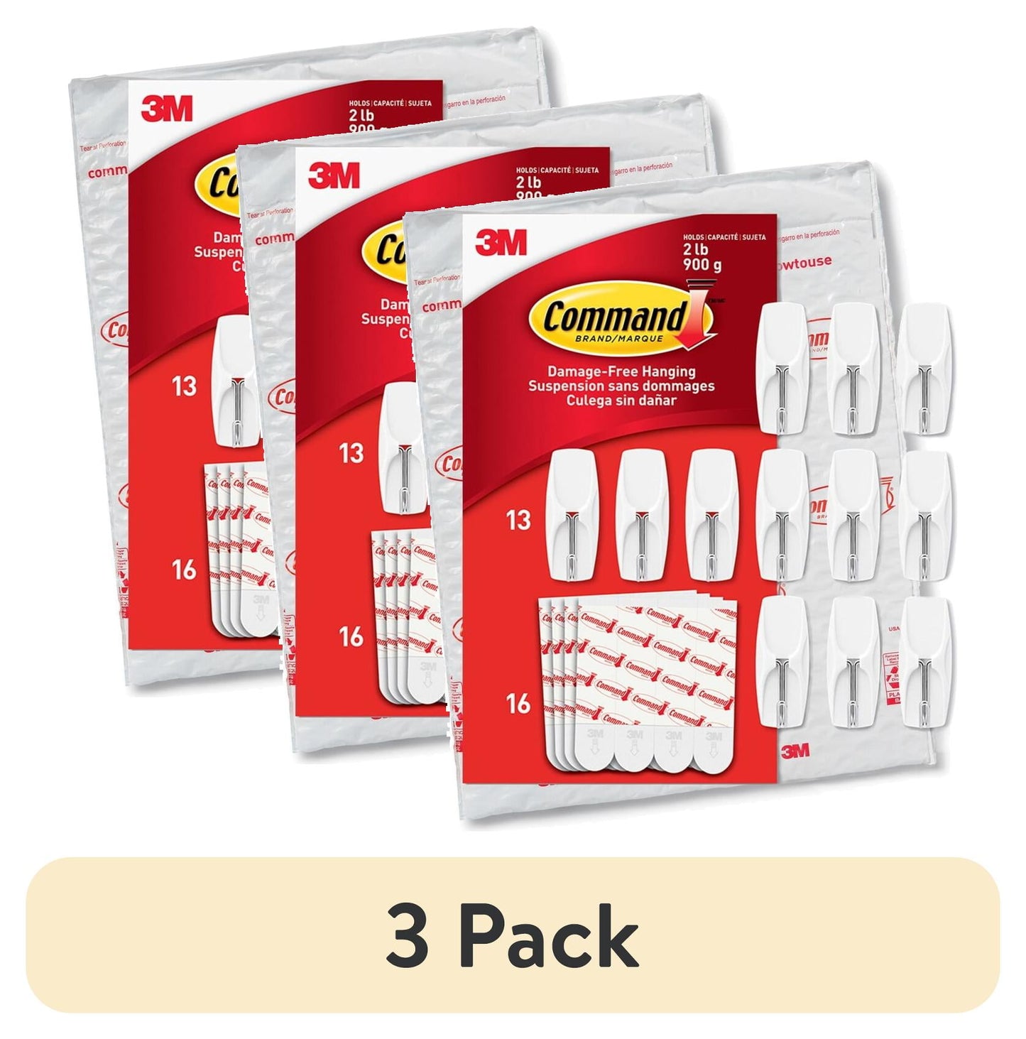 (3 pack) Command Medium Wire Toggle Hooks, White, Damage Free Organizing, 13 Hooks Value Pack