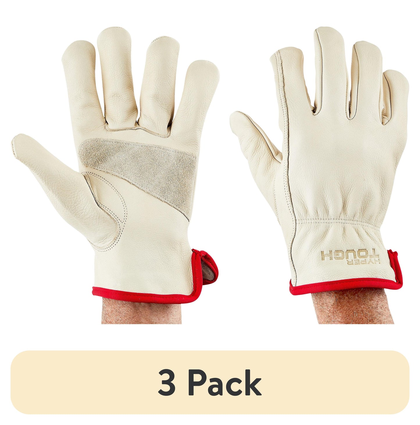 Hyper Tough Leather Work Gloves, Cowhide Leather, Beige, Large (HT1250L)
