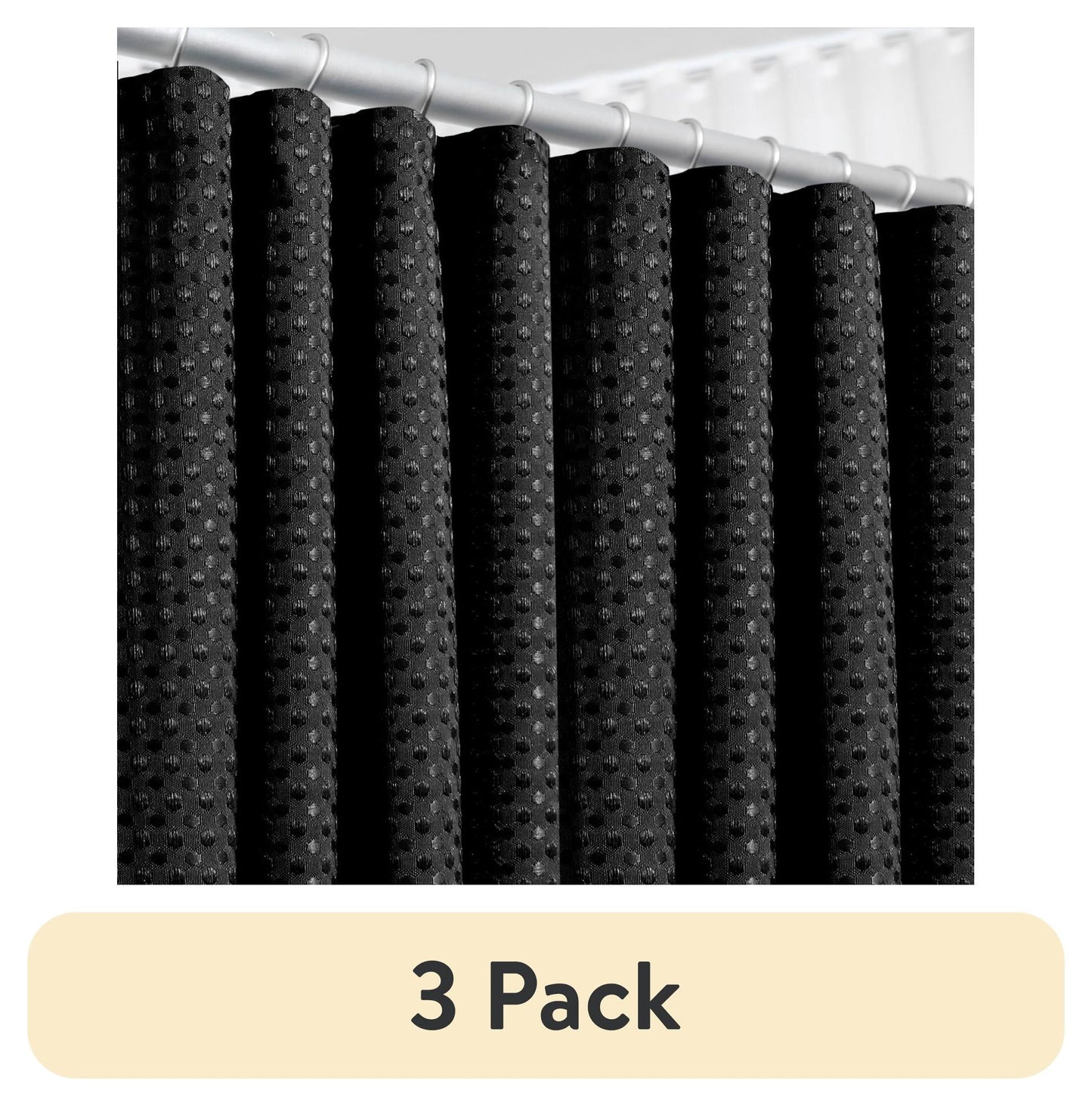 (3 pack) LammaLoe Black Shower Curtain, Waffle Weave Heavy Duty Fabric Shower Curtain, 72†x 72" Hotel Luxury 256 GSM Bathroom Curtains