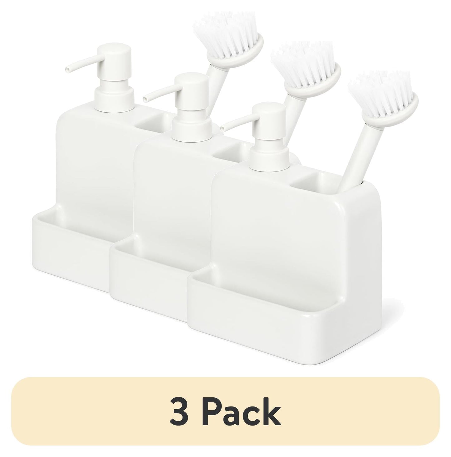 (Paquete de 3) Dispensador de Jabón LÃquido Cerámico Mainstays con Cepillo Blanco