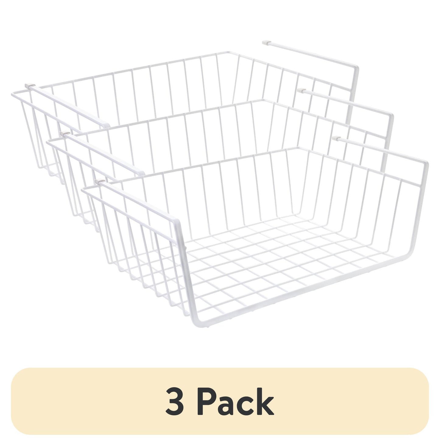 (3 pack) Mainstays Metal Wire Under the Cabinet Baskets, White, 2 Count, Designed to Help with Storage and Kitchen Organization