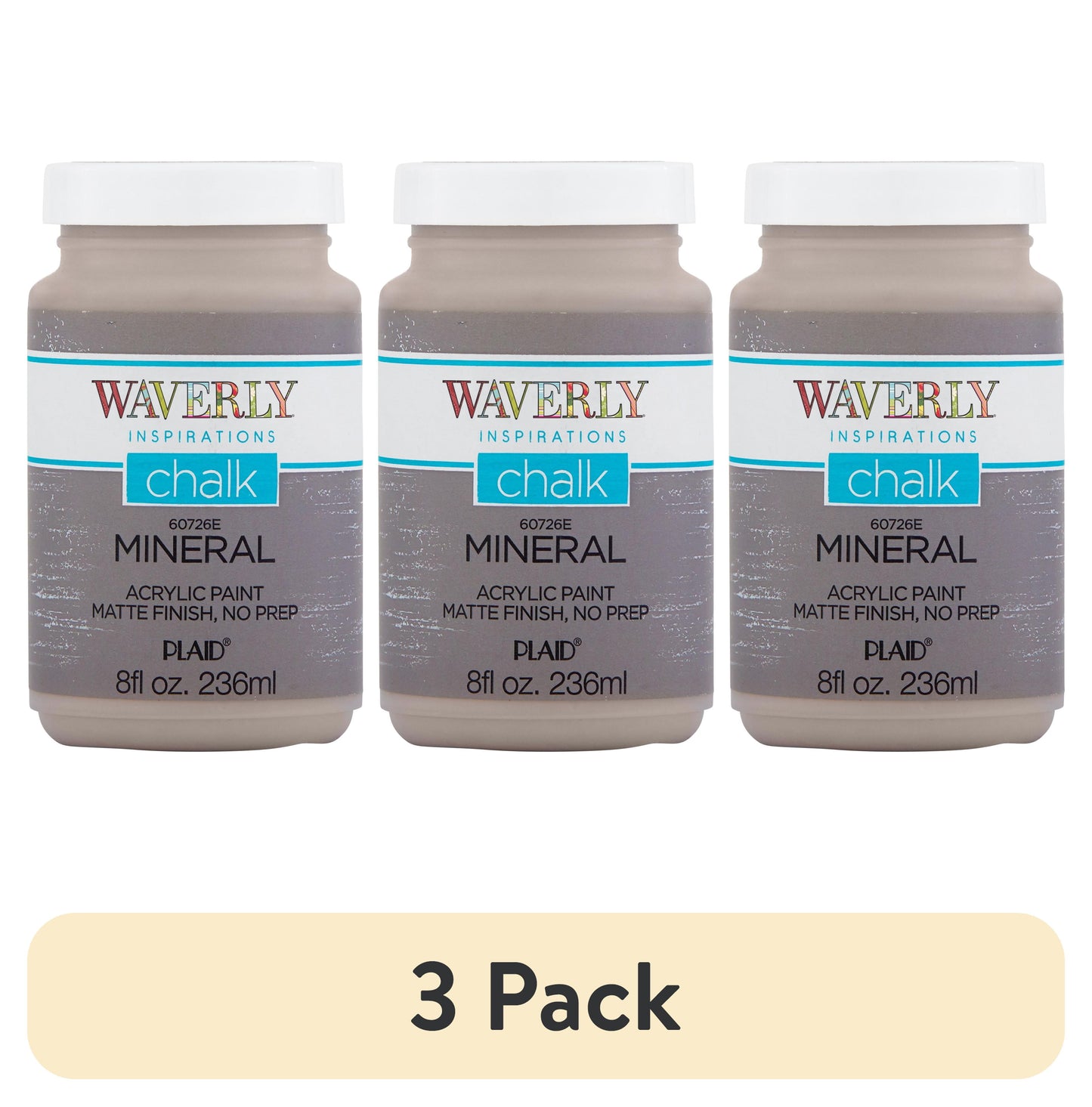 (3 pack) Waverly Inspirations Chalk Paint, Ultra Matte, Mineral, 8 fl oz
