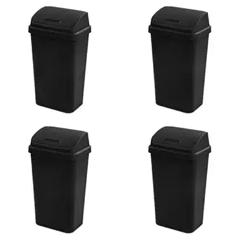 Sterilite 4-Pack Swing Top Wastebasket, Sleek Square Profile Trash Can, 13 Gallon, Black - Modern Garbage Bin for Kitchen, Bathroom, Garage and Workspace, Fits 13 Gal Liners