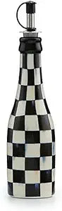 MACKENZIE-CHILDS Farmhouse Oil Cruet, Ceramic Oil-Dispenser Bottle, Black-and-White Courtly Check