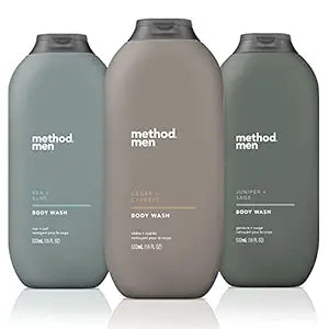 Method Men Body Wash Trio for Daily Cleansing and Skin Care, Moisturizing Body Wash, Sea and Surf, Cedar and Cypress, Juniper and Sage, 18 Fluid Ounce (Pack of 3)