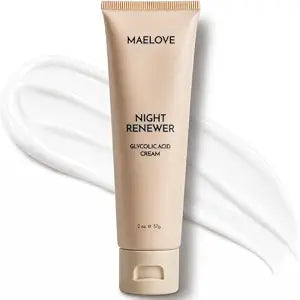 MAELOVE Night Renewer Night Cream with 2-in-1 Glycolic Acid Treatment, Unscented, For Sensitive Skin
