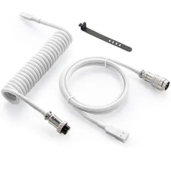 GUNMJO Pro Custom Coiled USB C Cable for Gaming Keyboard, Double-Sleeved Mechanical Keyboard Cable with Detachable Metal Aviator, 1.5M USB-C to USB-A, White