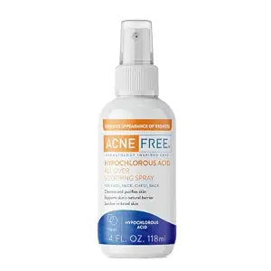 AcneFree Hypochlorous Acid Soothing Spray for Face & Body – Redness Relief Mist for Acne-Prone, Sensitive, or Irritated Skin – Gentle Daily Spray for Breakout Support & Skin Barrier Balance – 4 ounce