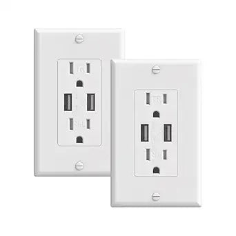 15A USB Wall Outlets, ETL Listed, 2 Pack,Replacement Receptacles