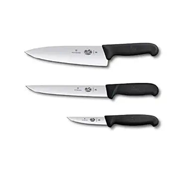 Victorinox Fibrox 3 Piece Chef's Set, Includes Chef, Carving and Paring Knives, Black