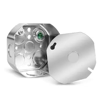 1-Pack 4" Octagon Electrical Box with Cover Set - Galvanized Steel Octagonal Junction Box with 1/2" & 3/4" Knockouts + 1 Matching Octagon Coverswith 1/2" Knock Out Hole