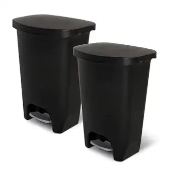 Glad 13 Gallon Trash Can with Clorox Odor Protection, 2 Pack | Plastic Kitchen Waste Bin | Hands Free with Step On Foot Pedal and Garbage Bag Rings, Black