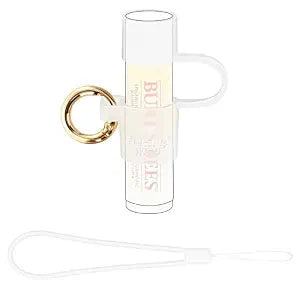 Silicone Chapstick Holder with Cap Cover, 0.6'' Diameter Portable Lip Balm Holder Key Chain Sleeve Chapstick Keychain Holder with Wrist Strap Lanyard - Transparent