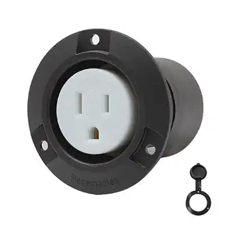 Nema 5-15R Flanged Outlet with Waterproof Cover, 5-15R 15A 125V Household Power Outlet, Compatible with Nema 5-15R,Black Color