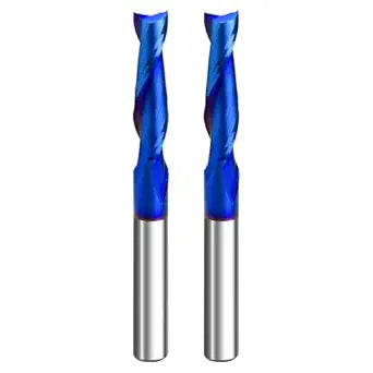 2PCS CNC Router Bit 1/4 inch Shank Up Cut End Mill with Nano Blue Coating Solid Carbide Spiral Plunge Router Bits for Wood Cutting,Carving,Engraving&Milling Cut Tools