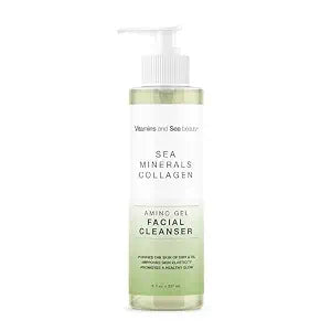 Amino Gel Facial Cleanser with Sea Minerals & Collagen ��� Radiance, Oil Control, and Elasticity ��� Vegan, Paraben-Free, 8 fl oz