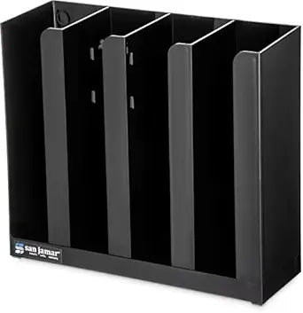 San Jamar Portion Cup and Lid Organizer Fits 2-3" Cups and Lids with Removable Dividers for Kitchen, Restaurant, and Fast Food, Plastic, 10 x 11.5 x 3.75 Inches, Black